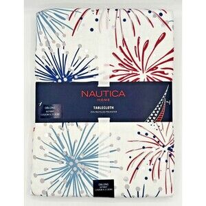 Nautica‎ Tablecloth Americana Red White Blue 4th of July 60”x 84” Fireworks NEW!